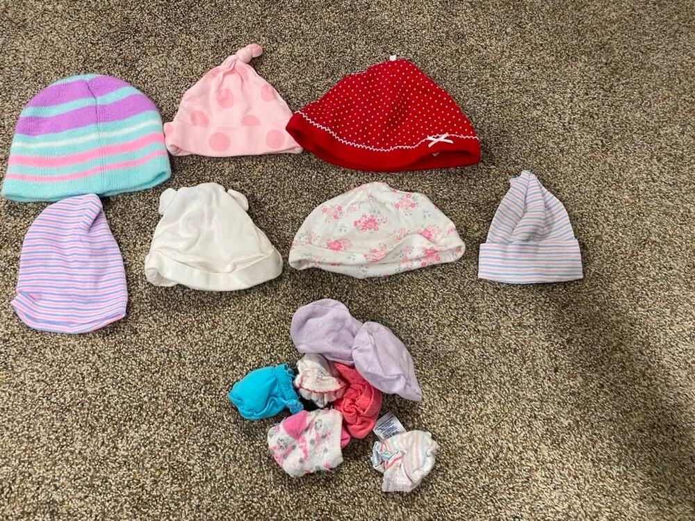 Baby Girl Hats Mittens Lot Newborn Infant Bundle Pre Owned